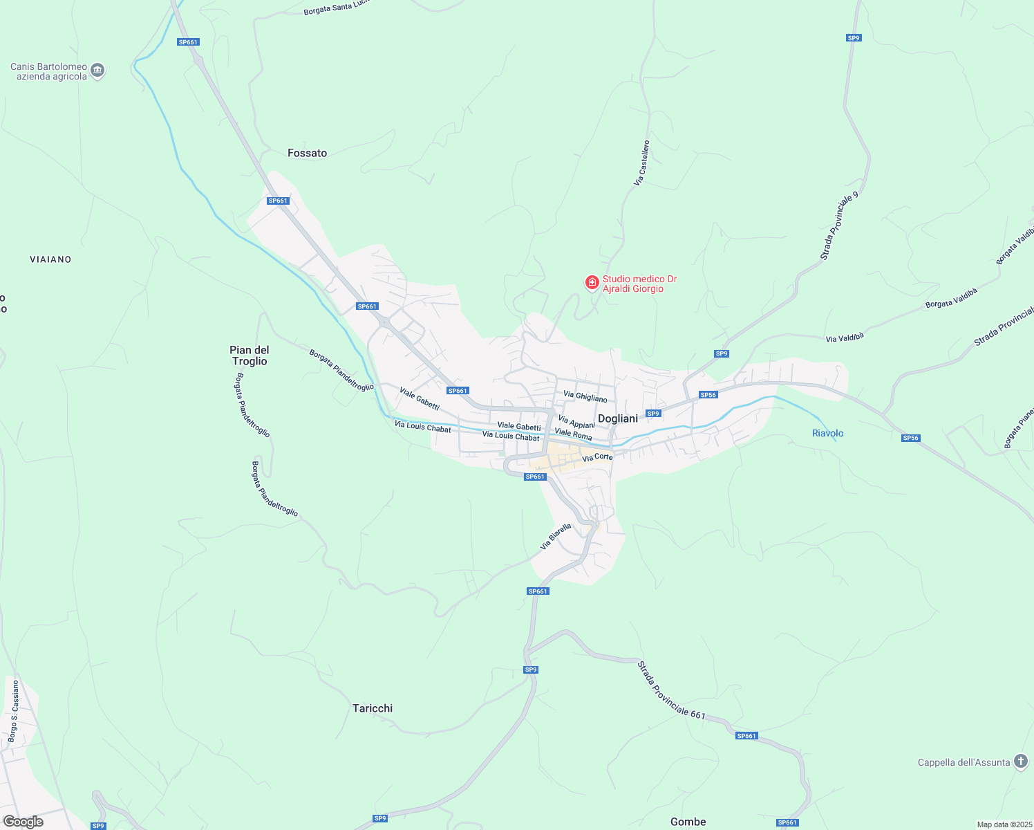 map of restaurants, bars, coffee shops, grocery stores, and more near 43 Via Torino in Dogliani