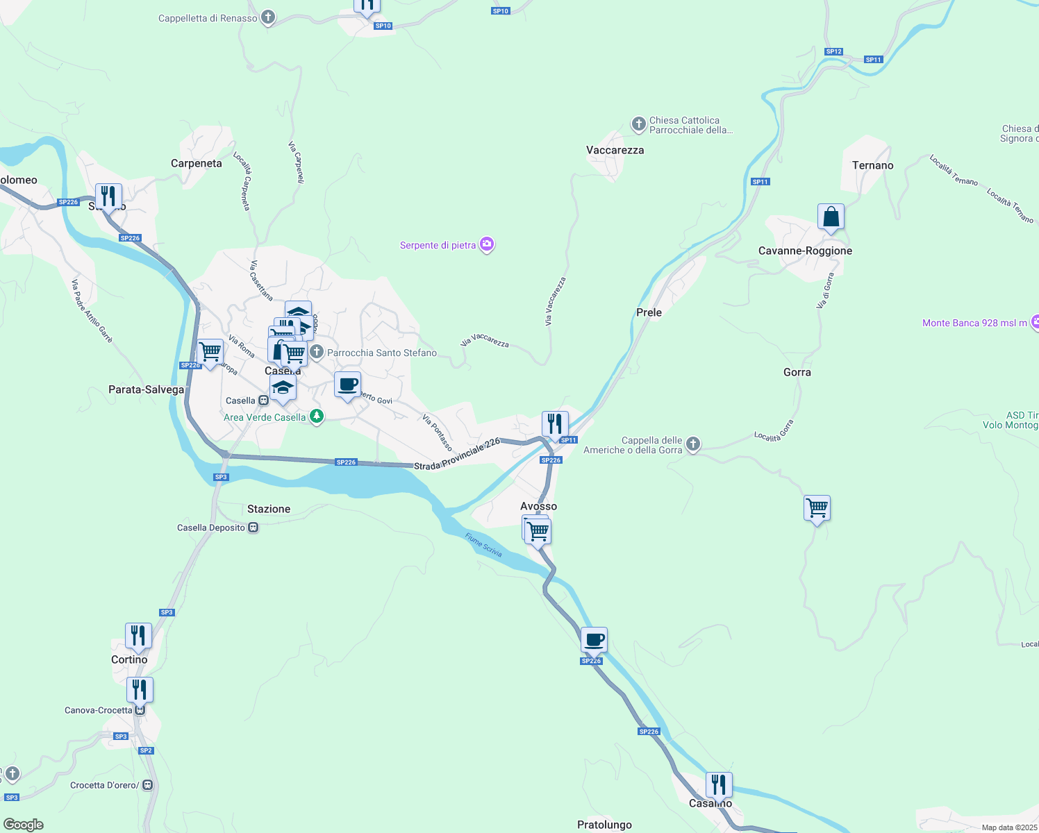 map of restaurants, bars, coffee shops, grocery stores, and more near 8 Via Cristoforo Colombo in Casella