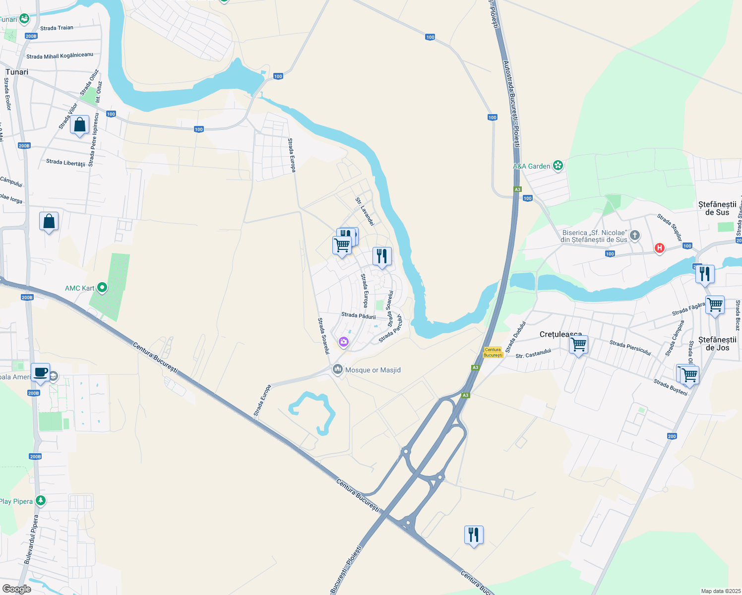 map of restaurants, bars, coffee shops, grocery stores, and more near 6 Strada Europa in Ștefăneștii de Jos