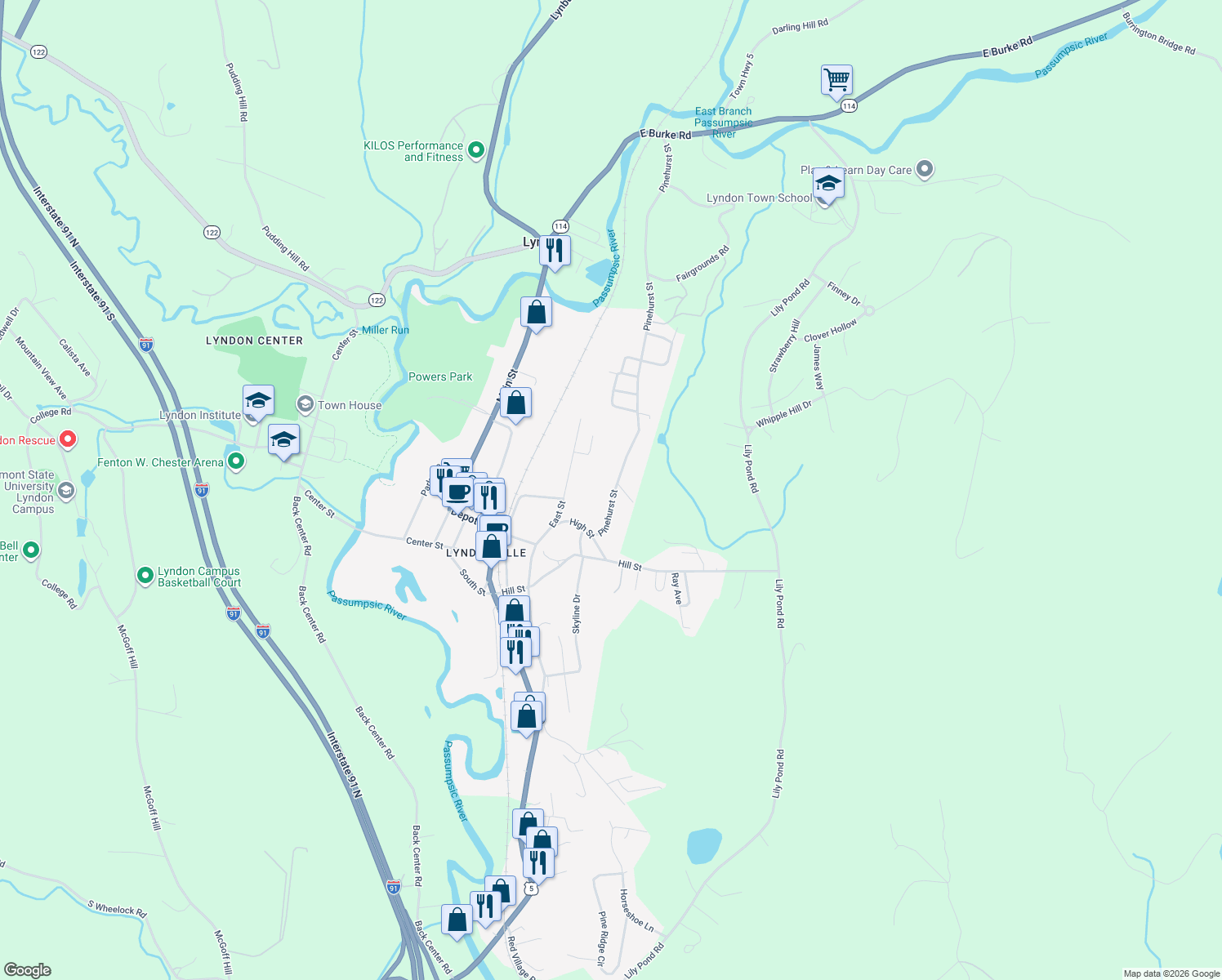 map of restaurants, bars, coffee shops, grocery stores, and more near 165 Pinehurst Street in Lyndon