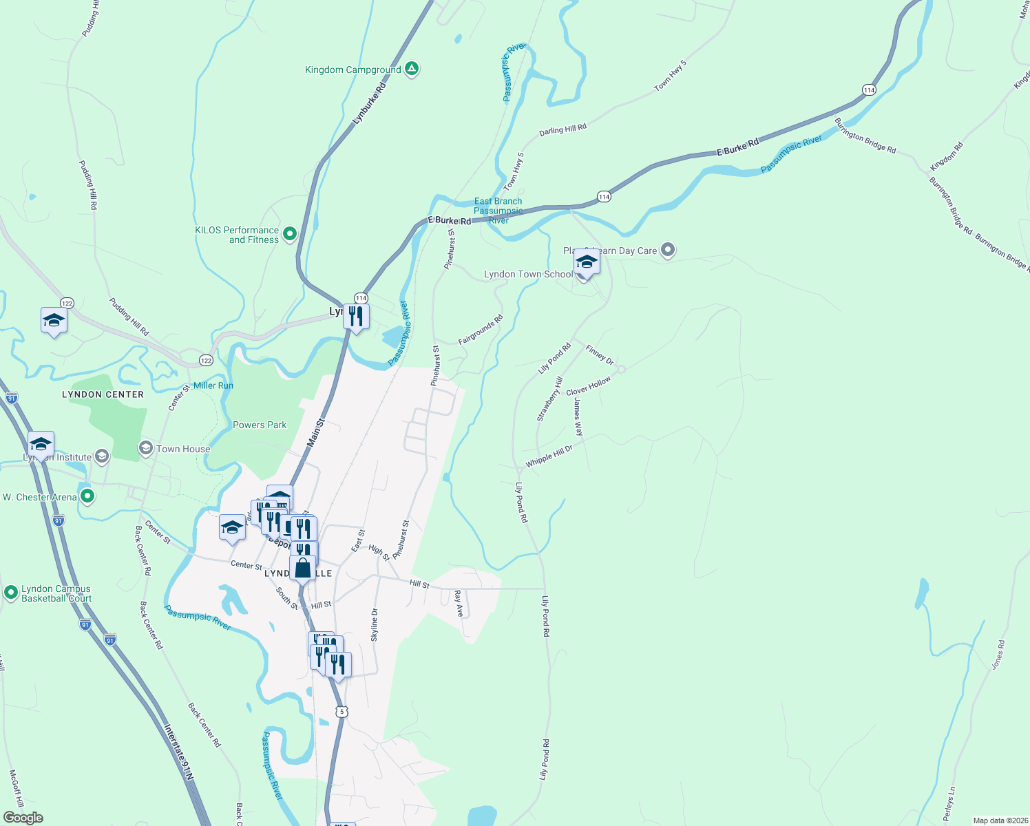 map of restaurants, bars, coffee shops, grocery stores, and more near 2142 Lily Pond Road in Lyndon