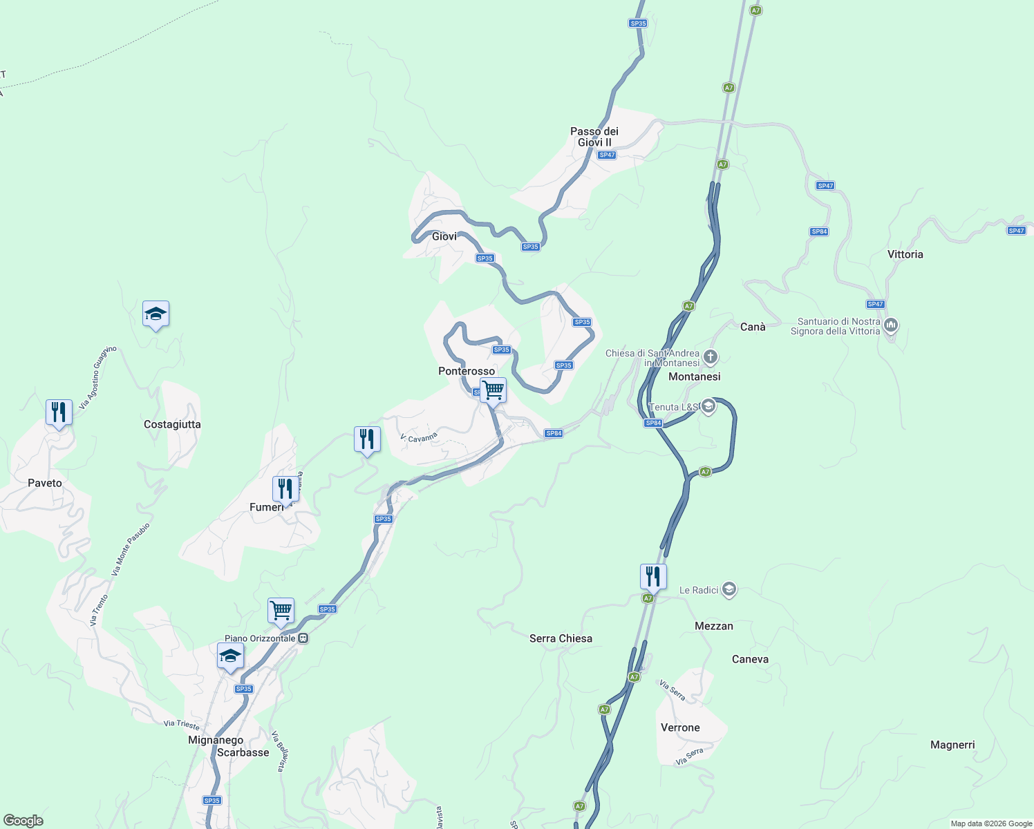 map of restaurants, bars, coffee shops, grocery stores, and more near 12 Via Milite Ignoto in Ponterosso