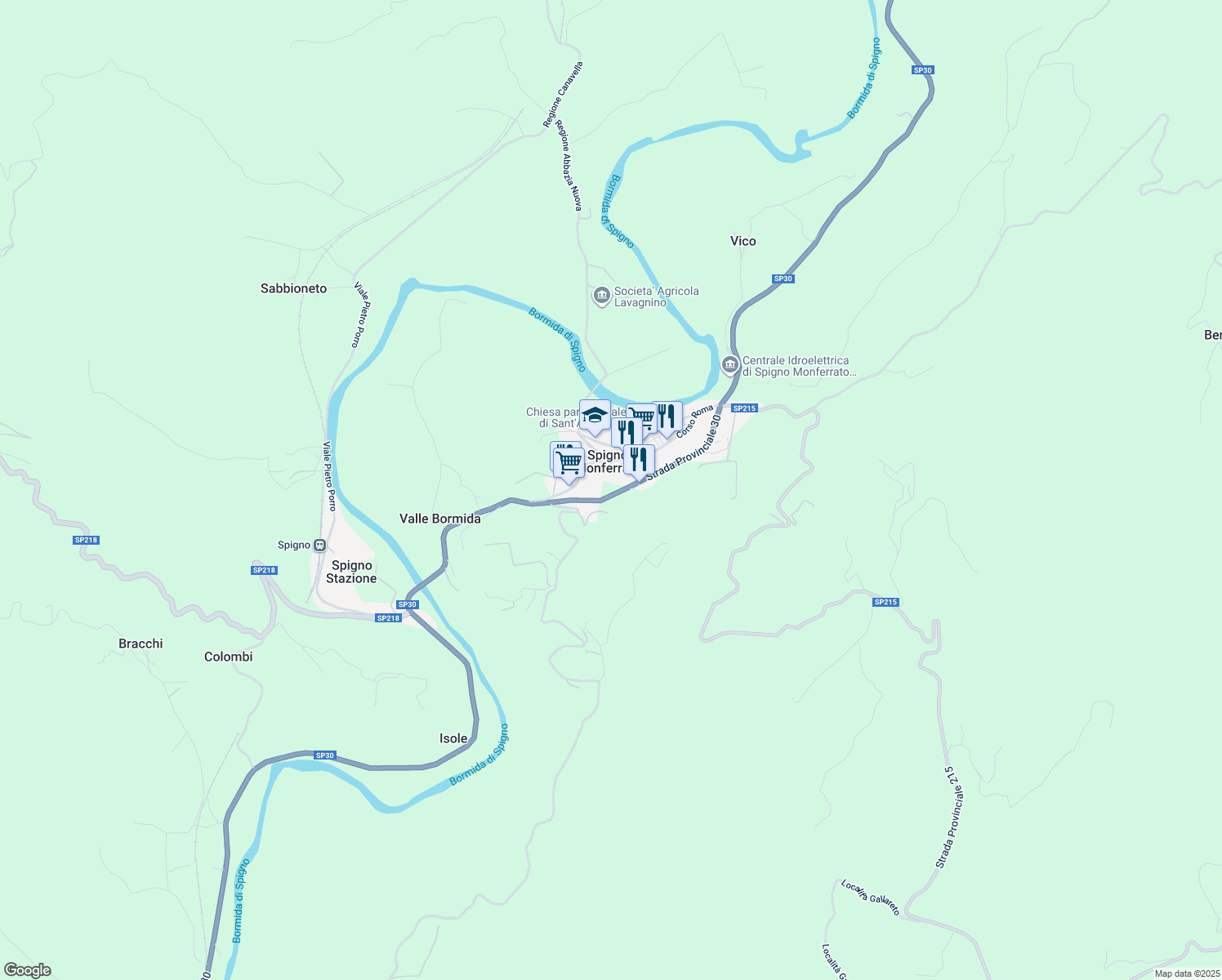 map of restaurants, bars, coffee shops, grocery stores, and more near 33 Viale Federico Anselmino in Spigno Monferrato