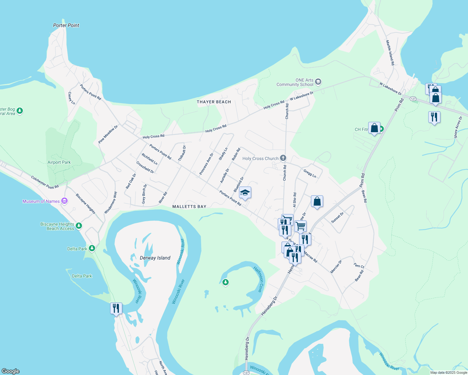 map of restaurants, bars, coffee shops, grocery stores, and more near 63 Bluebird Dr in Colchester