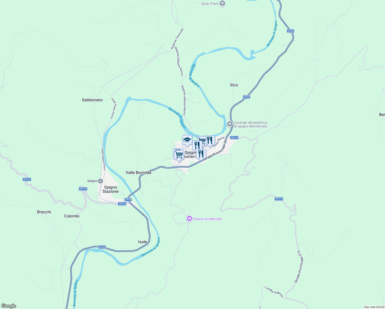 map of restaurants, bars, coffee shops, grocery stores, and more near 120 Corso Roma in Spigno Monferrato