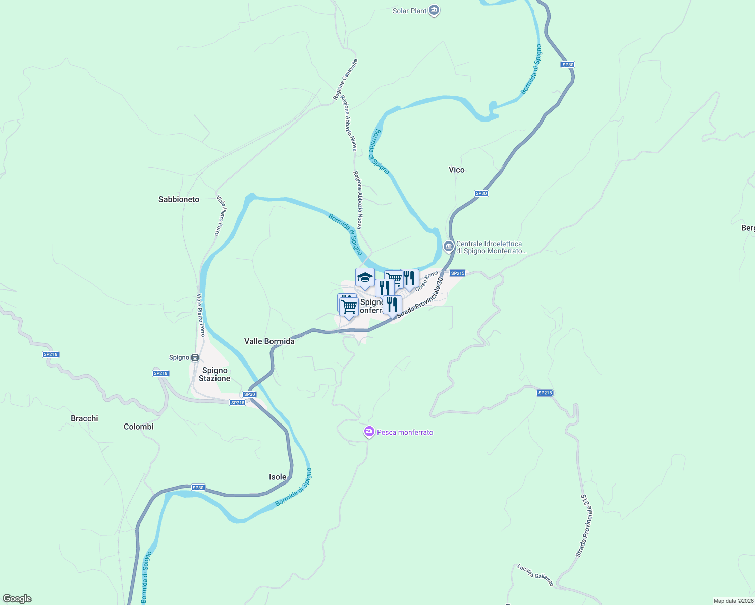 map of restaurants, bars, coffee shops, grocery stores, and more near 120 Corso Roma in Spigno Monferrato