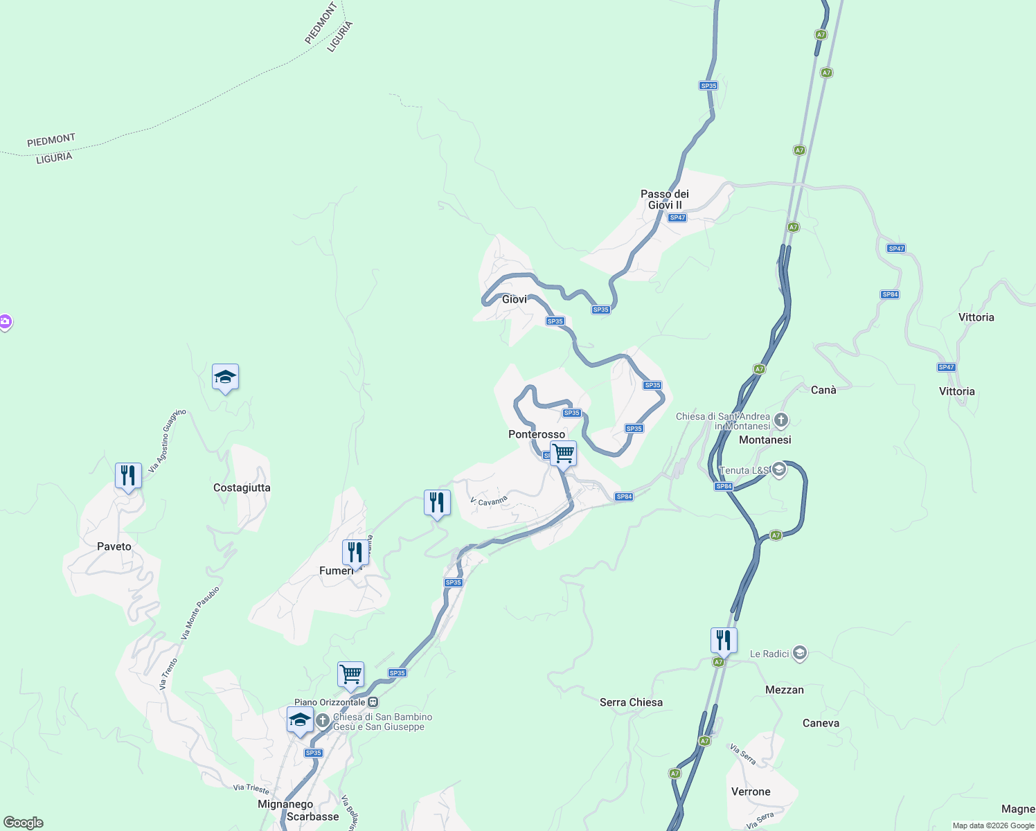 map of restaurants, bars, coffee shops, grocery stores, and more near in Ponterosso