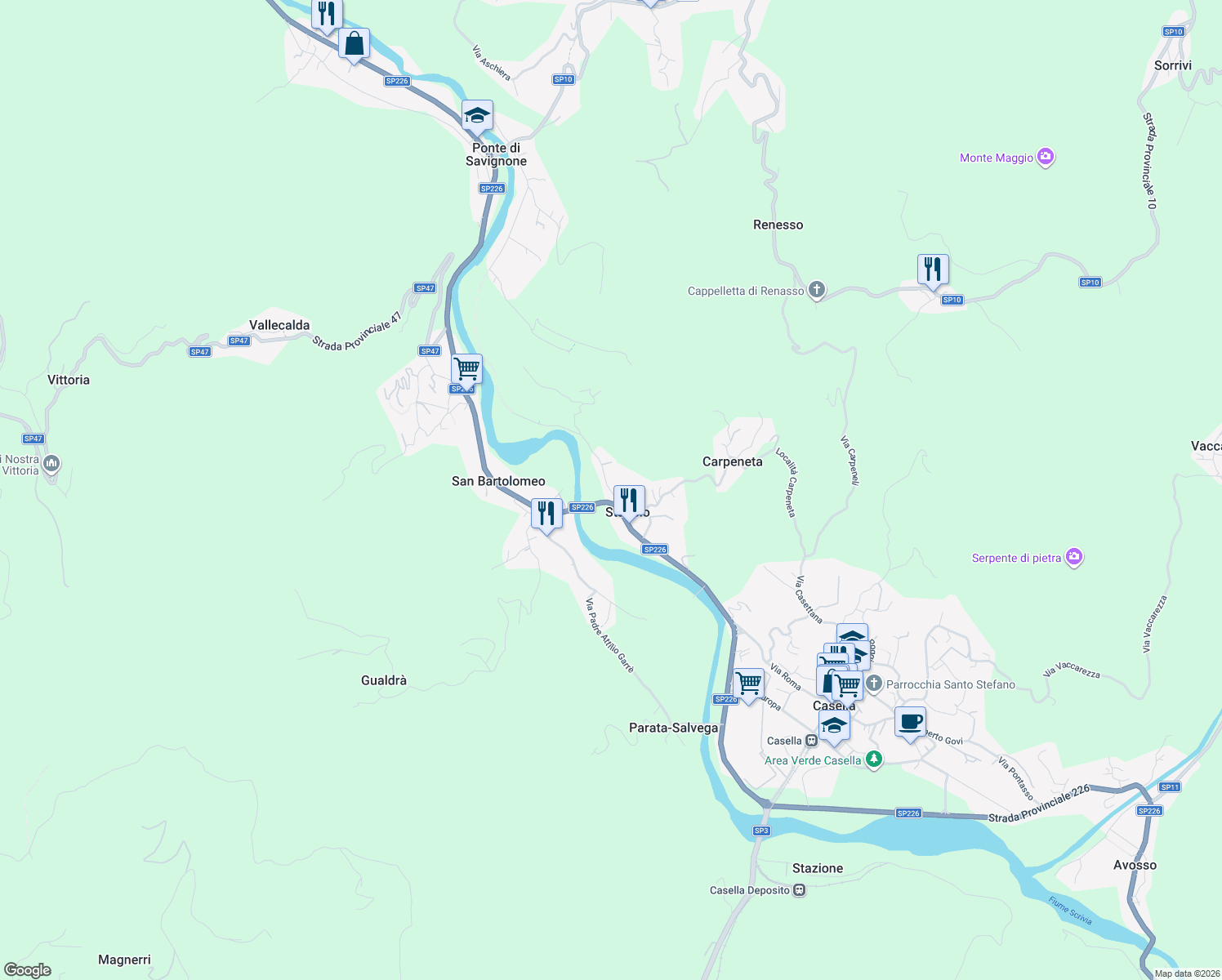 map of restaurants, bars, coffee shops, grocery stores, and more near 1 Via Pratopriore in Stabbio