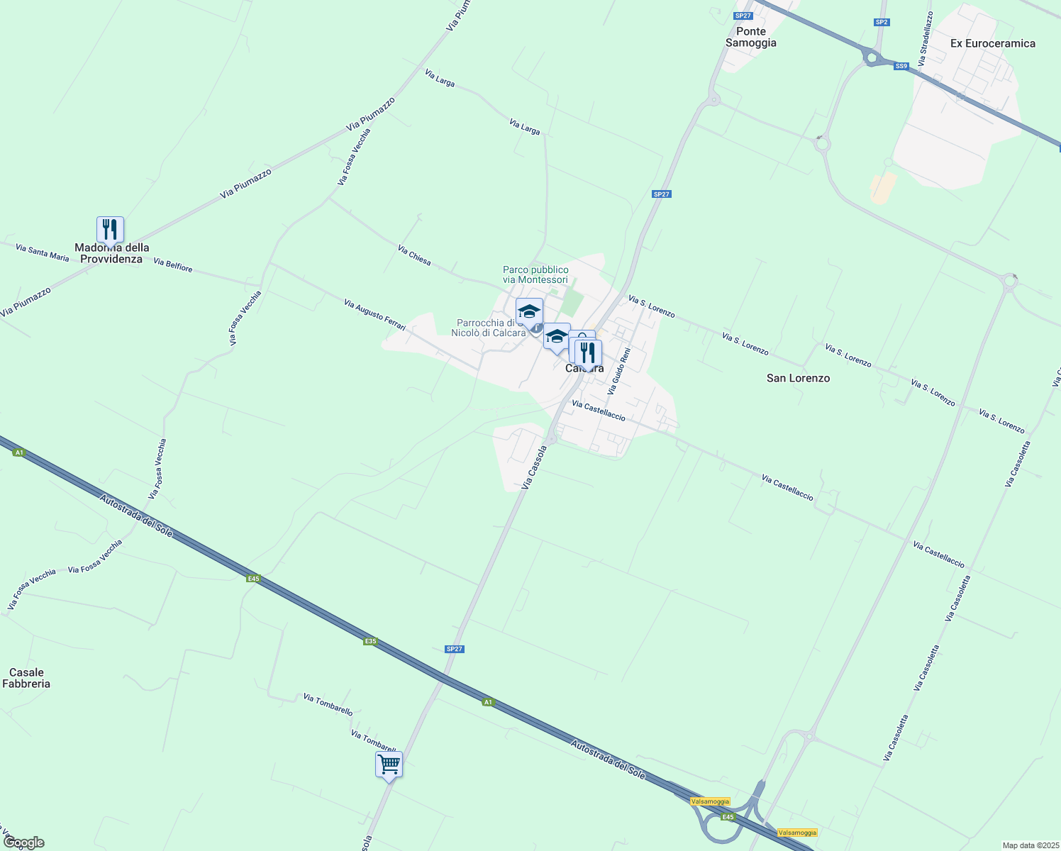 map of restaurants, bars, coffee shops, grocery stores, and more near 6 Via Mezzaluna in Calcara