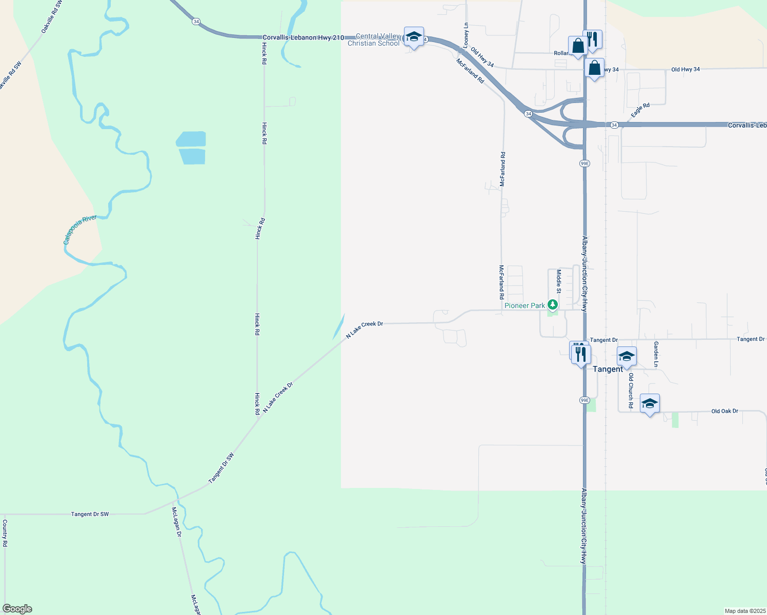 map of restaurants, bars, coffee shops, grocery stores, and more near 31523 North Lake Creek Drive in Tangent
