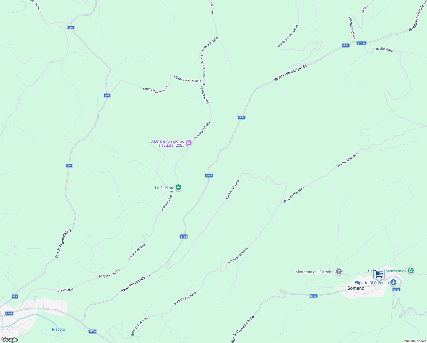 map of restaurants, bars, coffee shops, grocery stores, and more near 102 Borgata Pianezzo in Provincia di Cuneo
