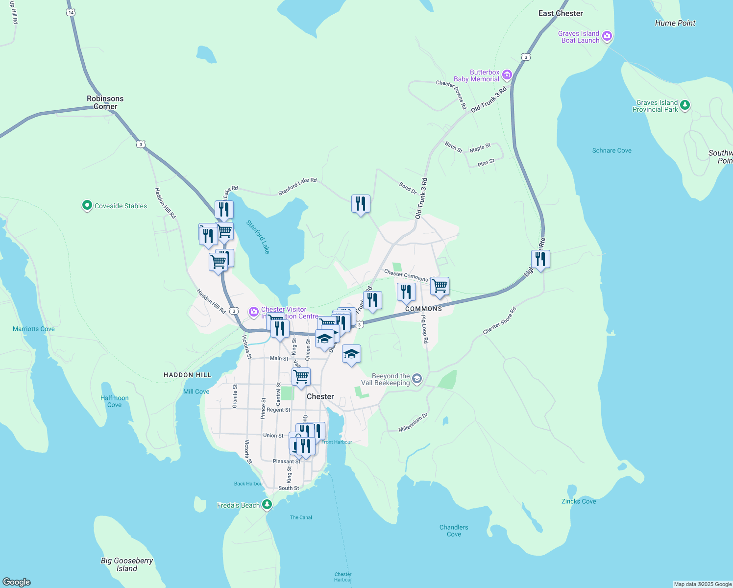 map of restaurants, bars, coffee shops, grocery stores, and more near 3 Target Hill Road in Chester