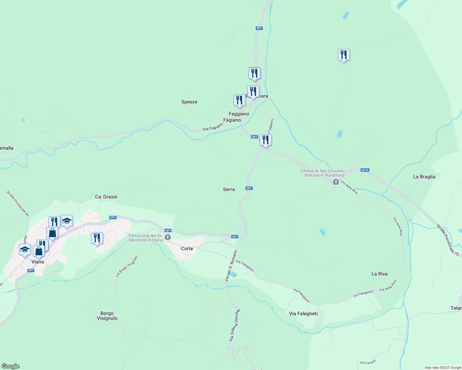 map of restaurants, bars, coffee shops, grocery stores, and more near 2 Via Serra in Serra
