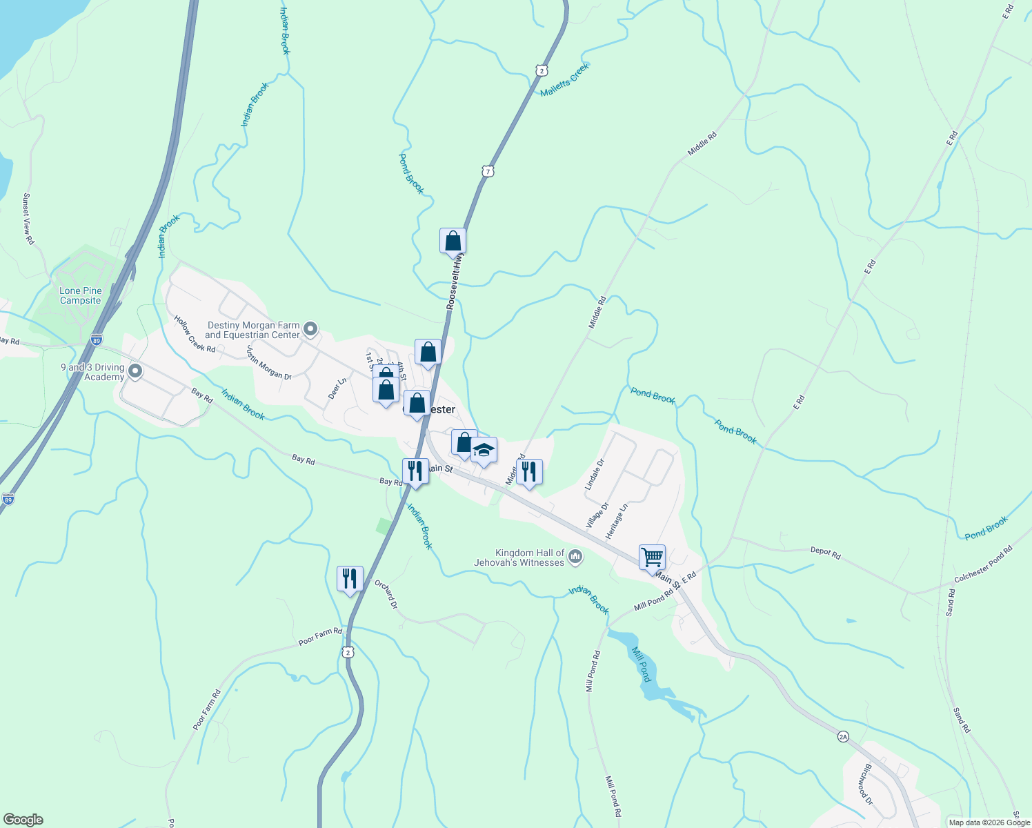 map of restaurants, bars, coffee shops, grocery stores, and more near 197 Middle Road in Colchester