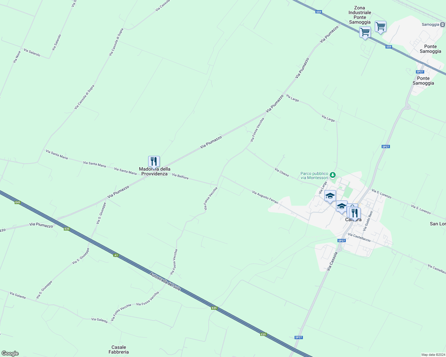map of restaurants, bars, coffee shops, grocery stores, and more near 21 Via Augusto Ferrari in Città Metropolitana di Bologna