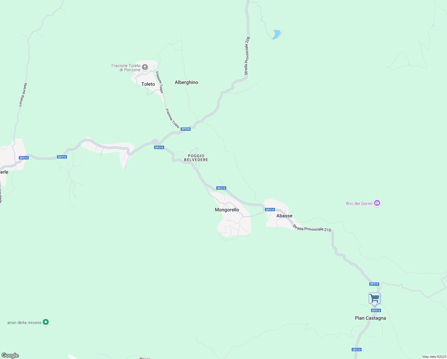 map of restaurants, bars, coffee shops, grocery stores, and more near 288 Villaggio Poggio dei Ciliegi in Ponzone