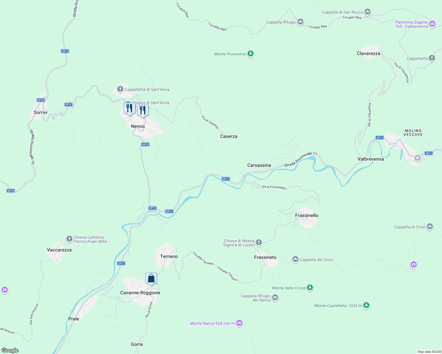 map of restaurants, bars, coffee shops, grocery stores, and more near 7 Località Molino di Frassinello in Città Metropolitana di Genova