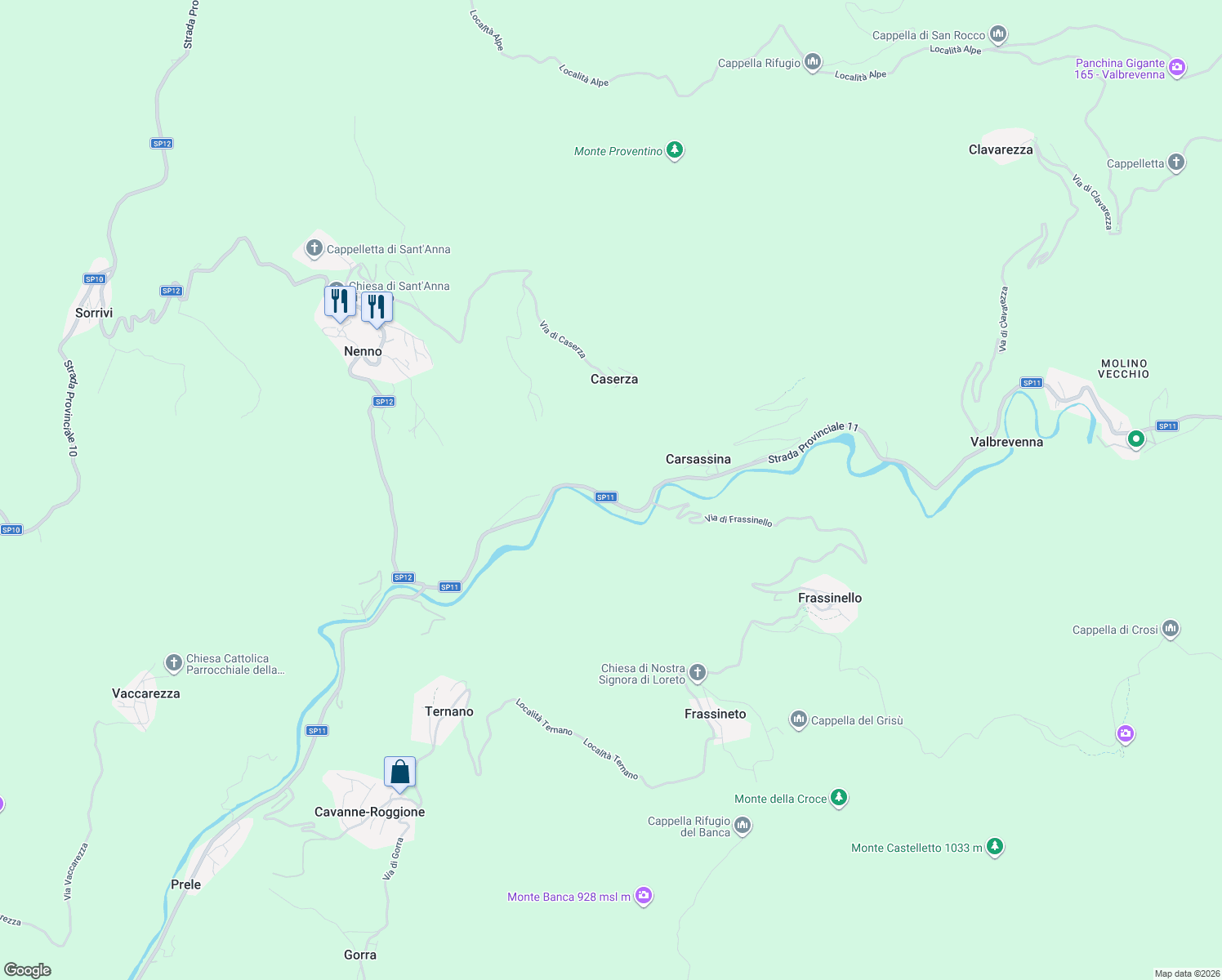 map of restaurants, bars, coffee shops, grocery stores, and more near Via di Frassinello in Frassinello