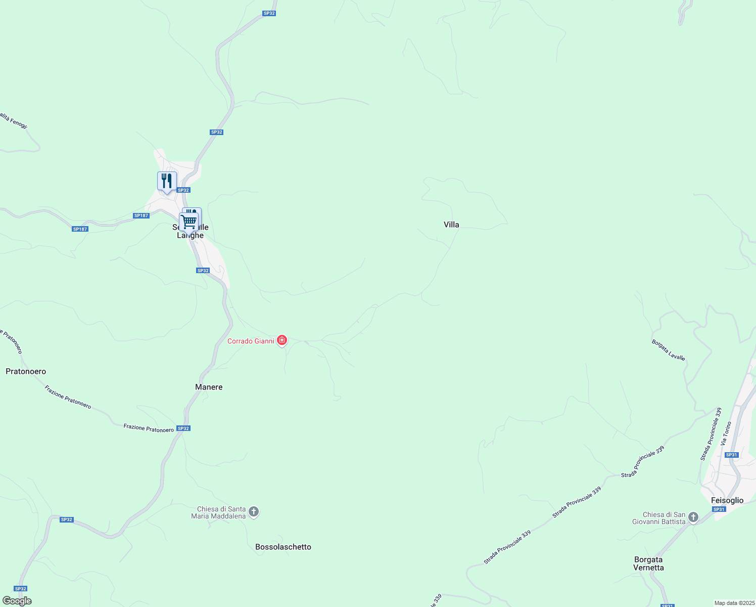 map of restaurants, bars, coffee shops, grocery stores, and more near 1 SP32 in Bossolasco