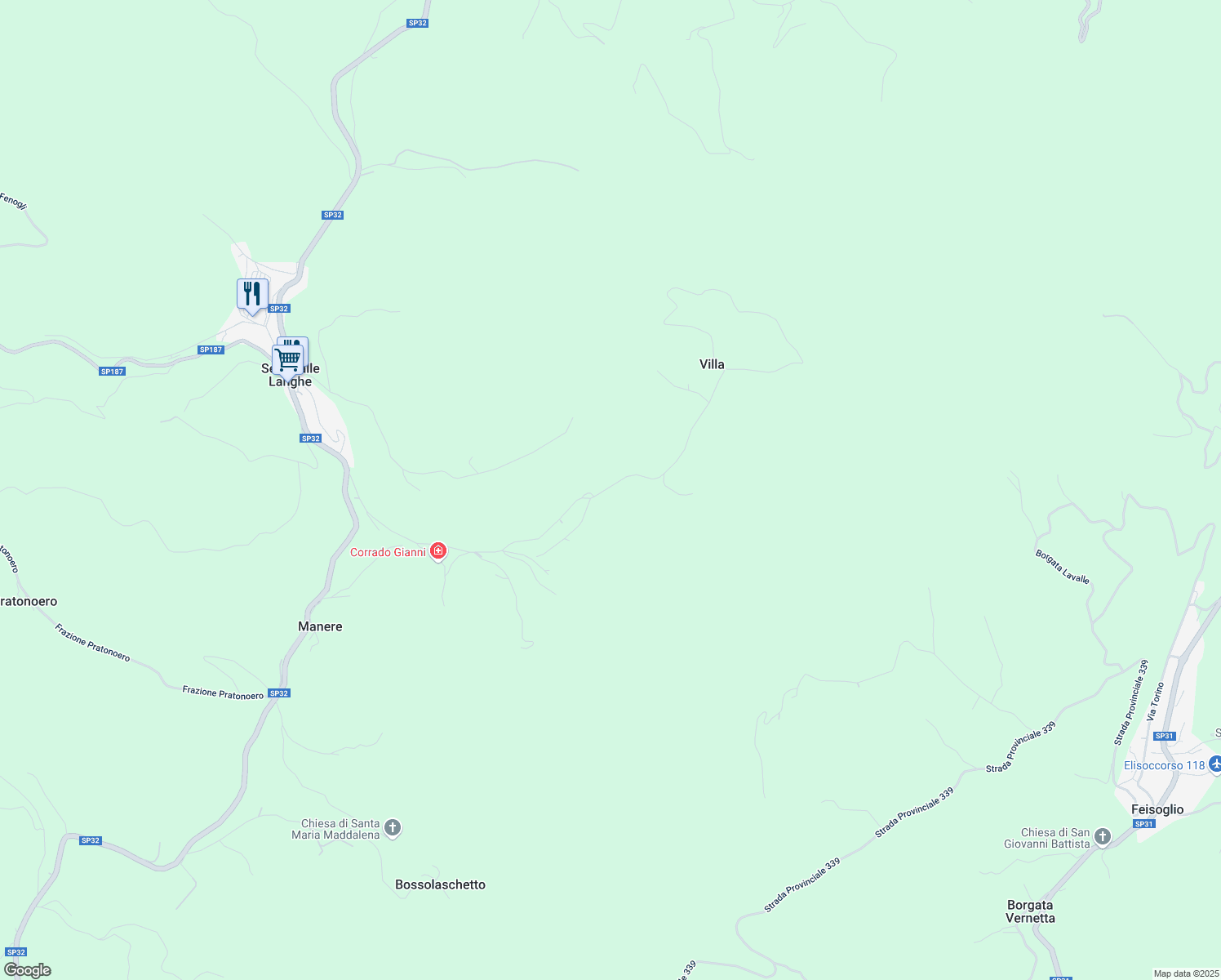 map of restaurants, bars, coffee shops, grocery stores, and more near 1 Strada Provinciale 32 in Provincia di Cuneo