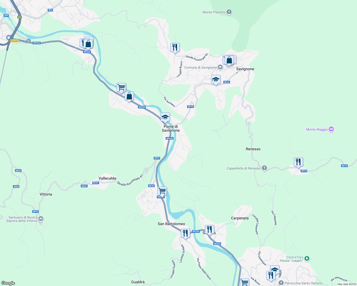 map of restaurants, bars, coffee shops, grocery stores, and more near 29 Via Ponte di Savignone in Ponte di Savignone
