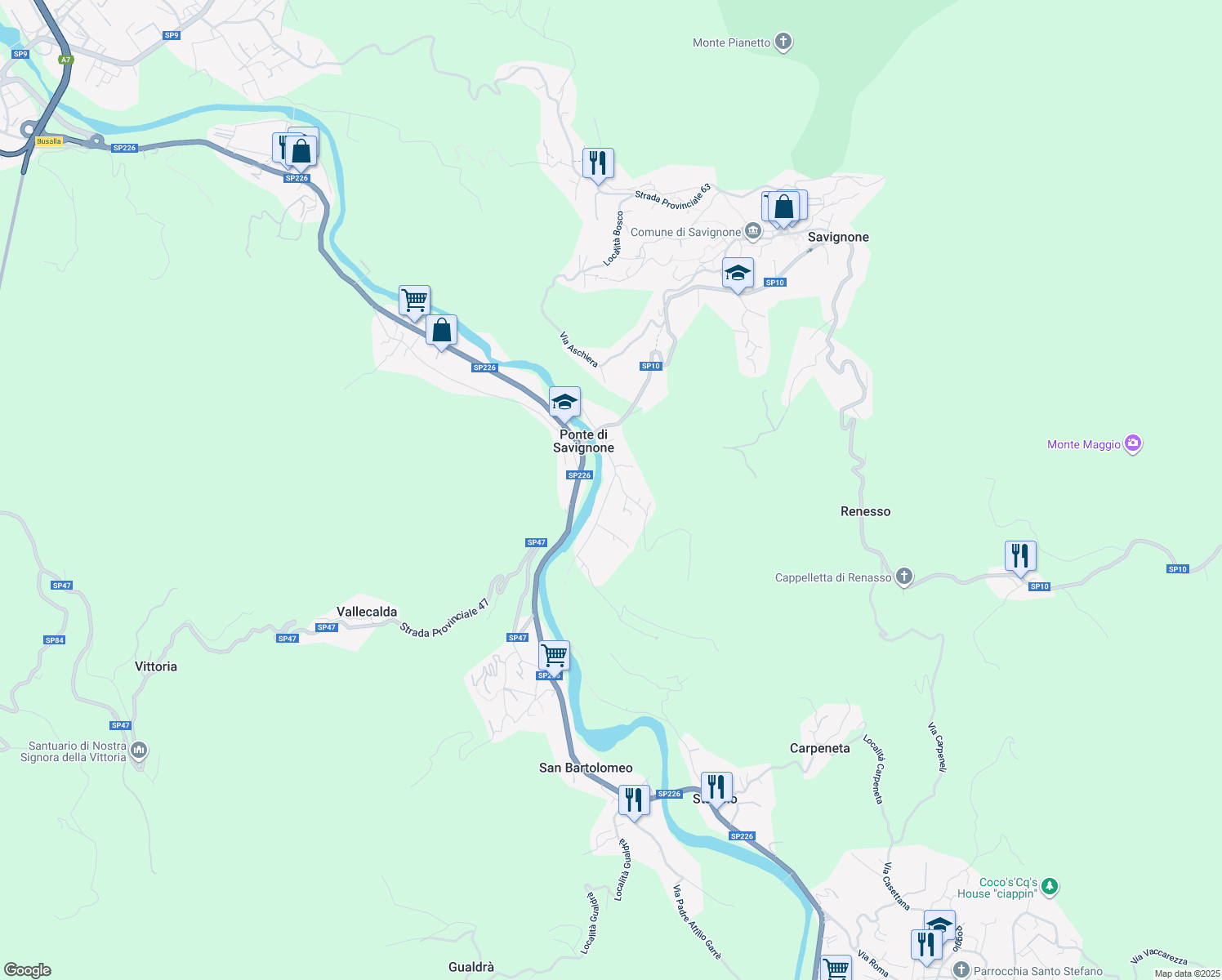 map of restaurants, bars, coffee shops, grocery stores, and more near 29 Via Ponte di Savignone in Ponte di Savignone