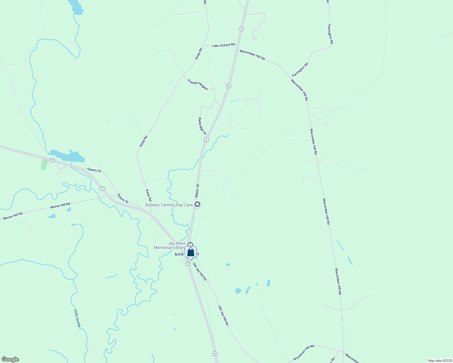map of restaurants, bars, coffee shops, grocery stores, and more near 98 Look Brook Circle in Jay