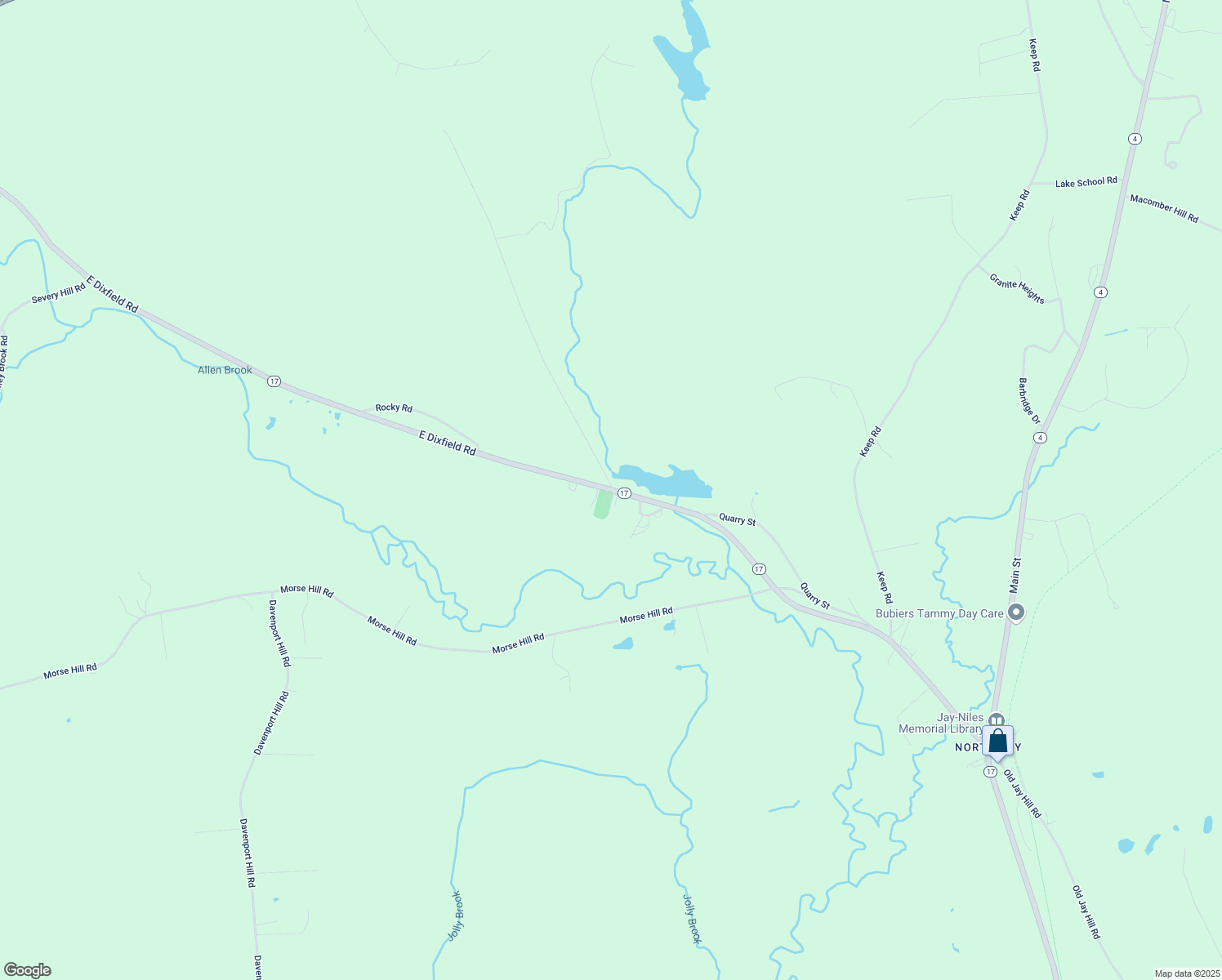 map of restaurants, bars, coffee shops, grocery stores, and more near 254 Main Street in Jay