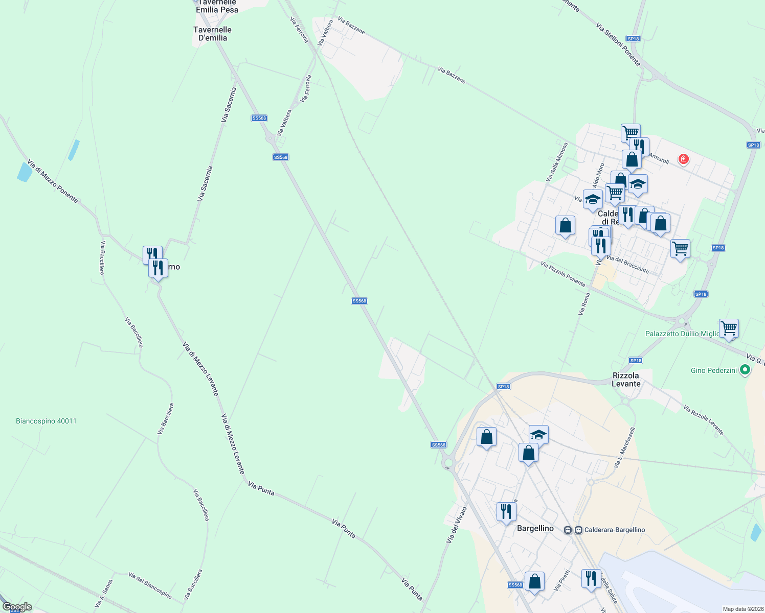 map of restaurants, bars, coffee shops, grocery stores, and more near 28 2 Via Persicetana in Città Metropolitana di Bologna