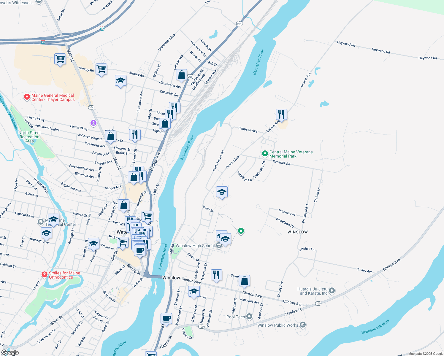 map of restaurants, bars, coffee shops, grocery stores, and more near 335 Benton Avenue in Winslow