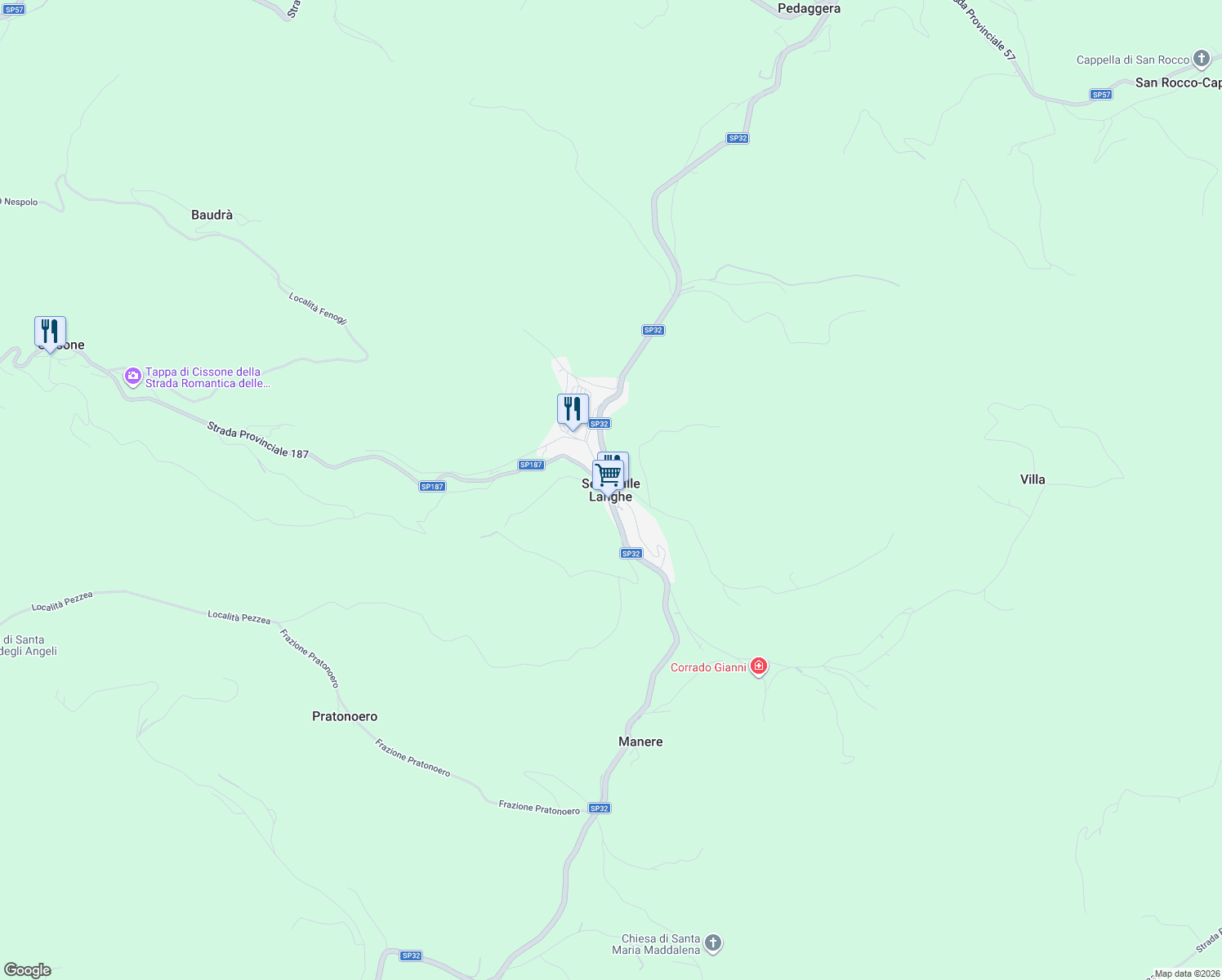 map of restaurants, bars, coffee shops, grocery stores, and more near in Serravalle Langhe