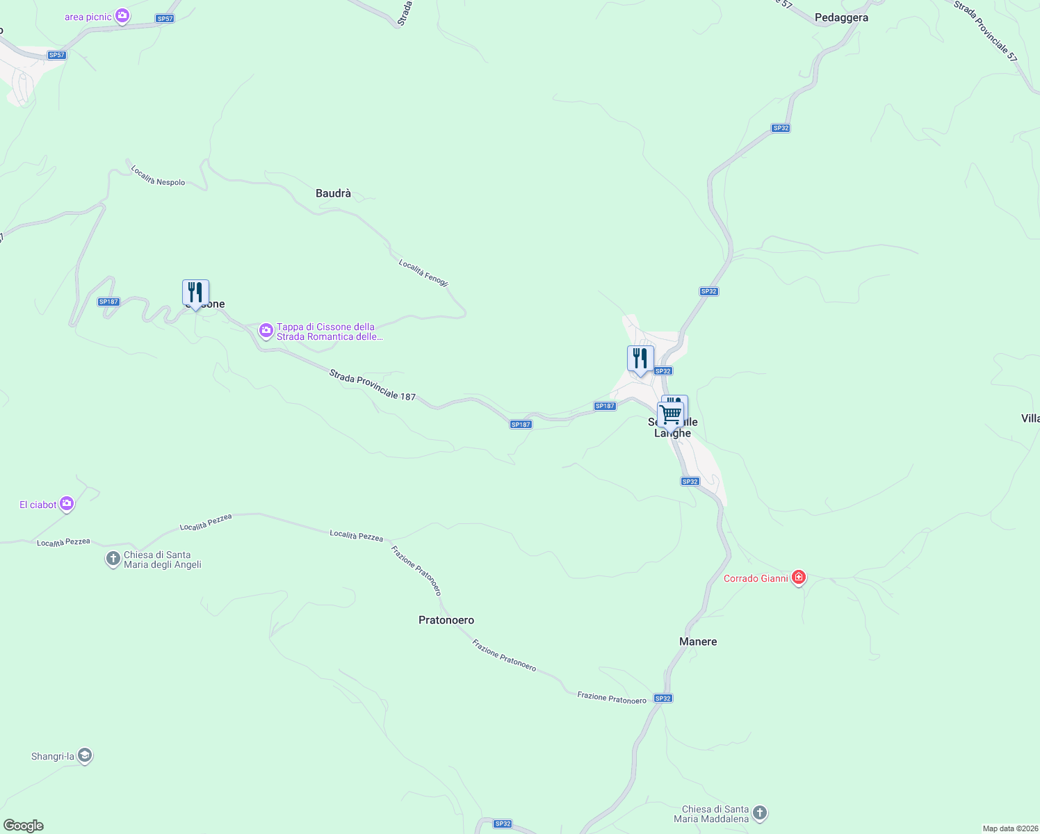map of restaurants, bars, coffee shops, grocery stores, and more near 5 Località Coste Baraccone in Serravalle Langhe