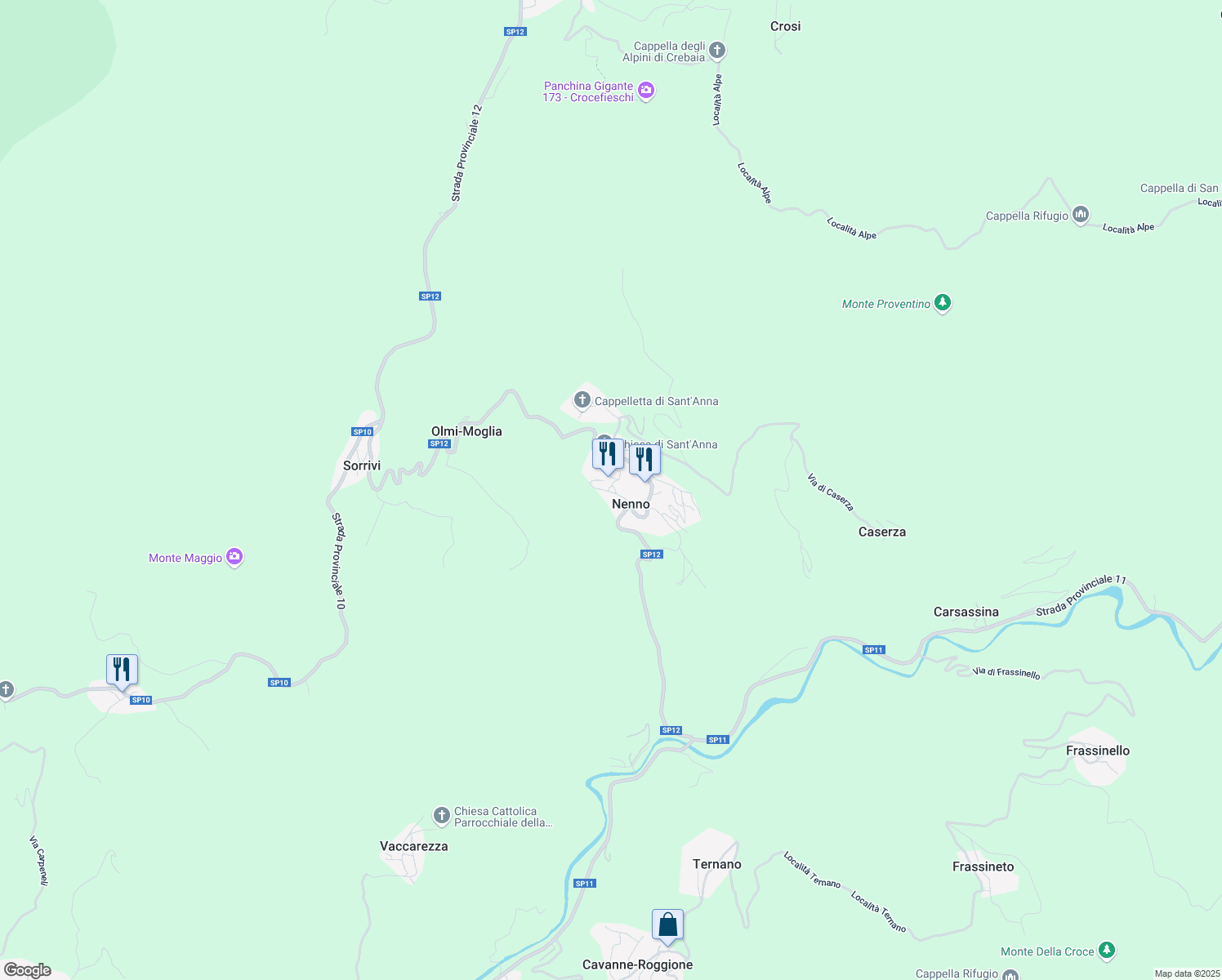 map of restaurants, bars, coffee shops, grocery stores, and more near 28 Strada Provinciale 12 in Nenno