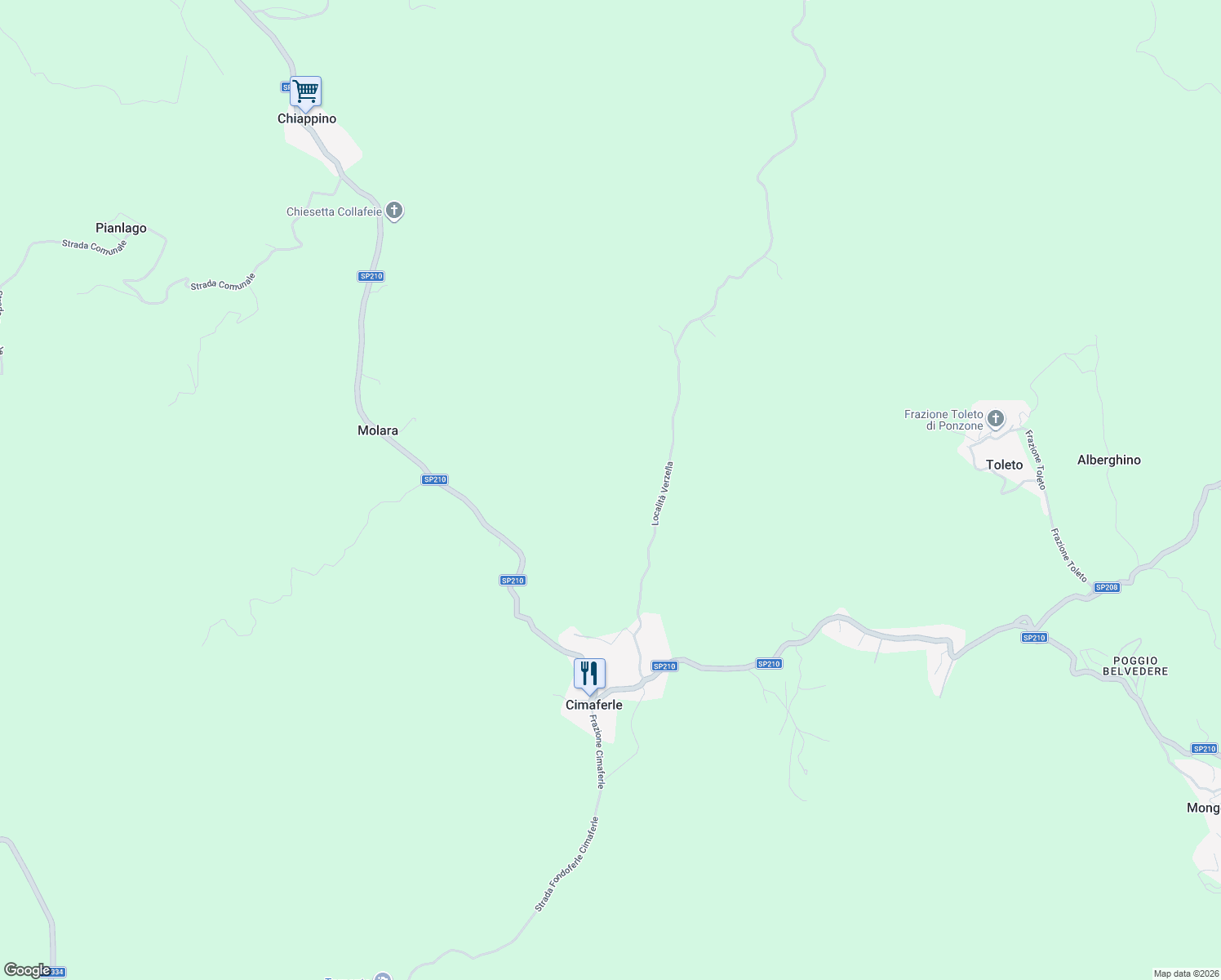 map of restaurants, bars, coffee shops, grocery stores, and more near 213 Frazione Cimaferle in Provincia di Alessandria