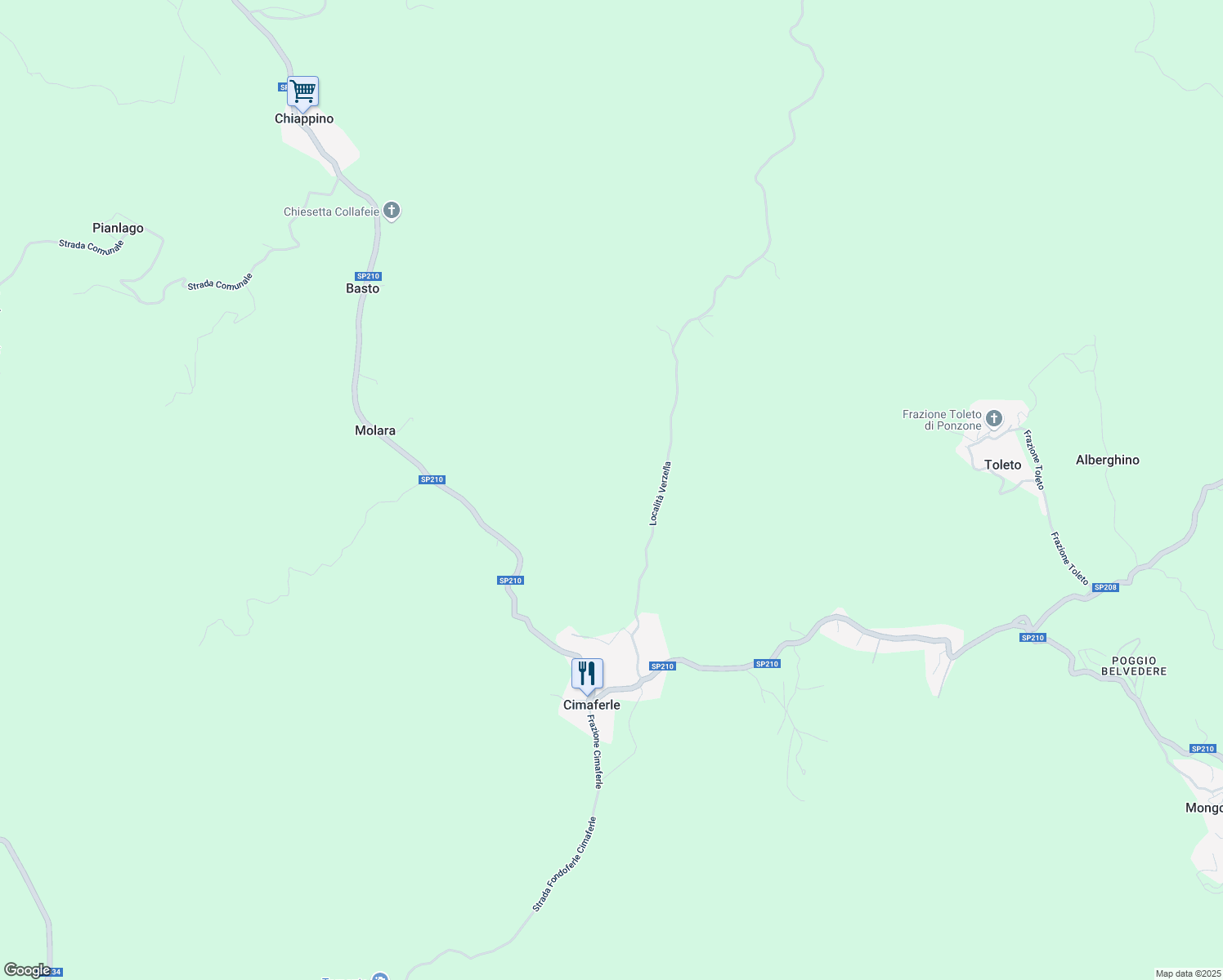 map of restaurants, bars, coffee shops, grocery stores, and more near 213 Frazione Cimaferle in Provincia di Alessandria
