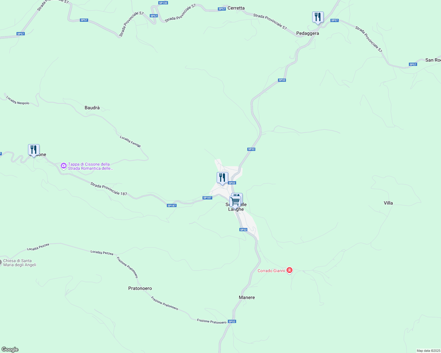 map of restaurants, bars, coffee shops, grocery stores, and more near 15 Via M. Baudana in Serravalle Langhe