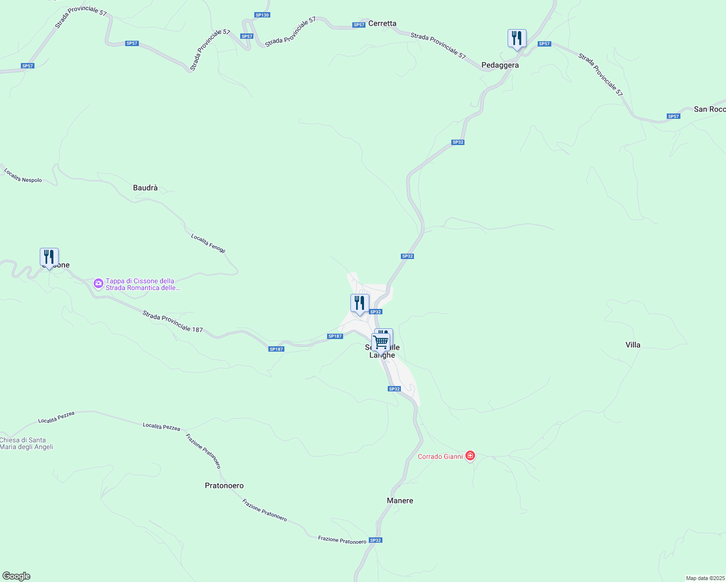 map of restaurants, bars, coffee shops, grocery stores, and more near 15 Via M. Baudana in Serravalle Langhe
