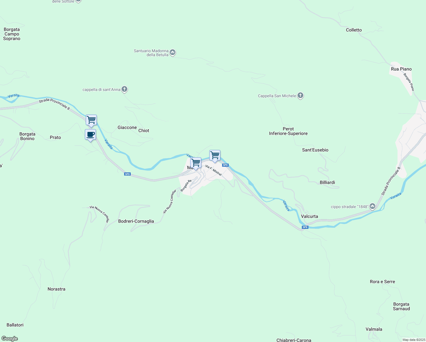 map of restaurants, bars, coffee shops, grocery stores, and more near 1A Via Carrera in Melle