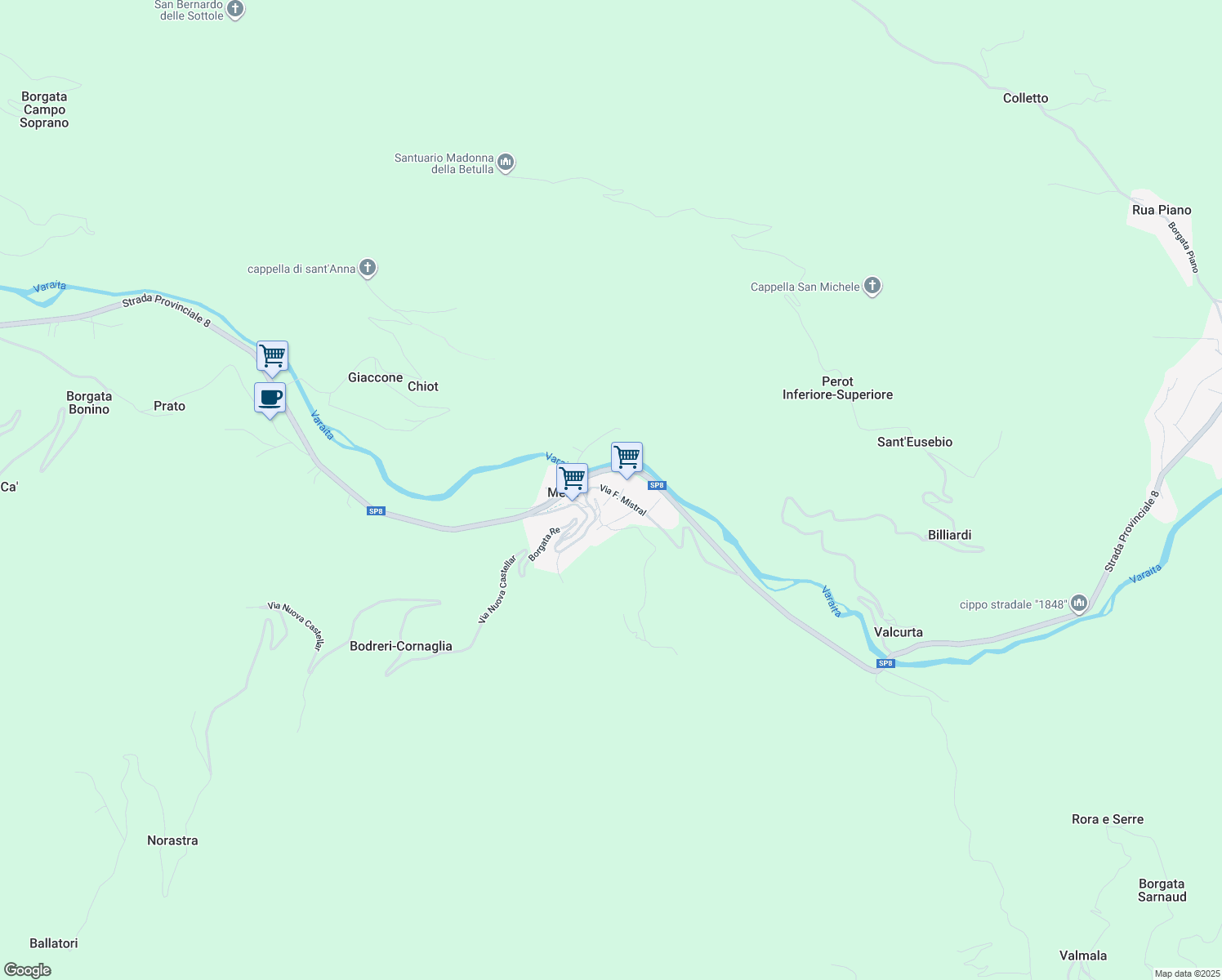map of restaurants, bars, coffee shops, grocery stores, and more near 1A Via Carrera in Melle
