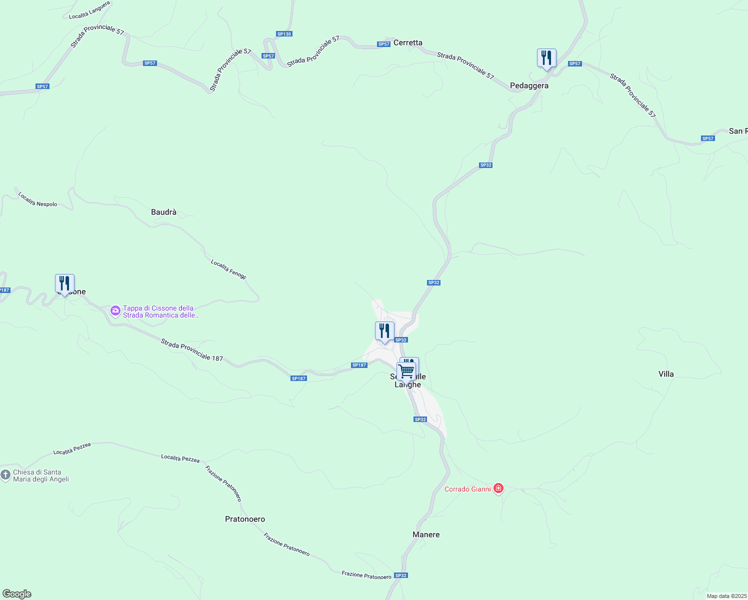 map of restaurants, bars, coffee shops, grocery stores, and more near 7 Via Braia in Serravalle Langhe