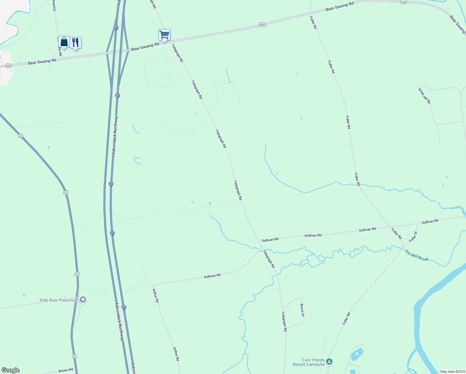 map of restaurants, bars, coffee shops, grocery stores, and more near 523 Telegraph Road in Peru