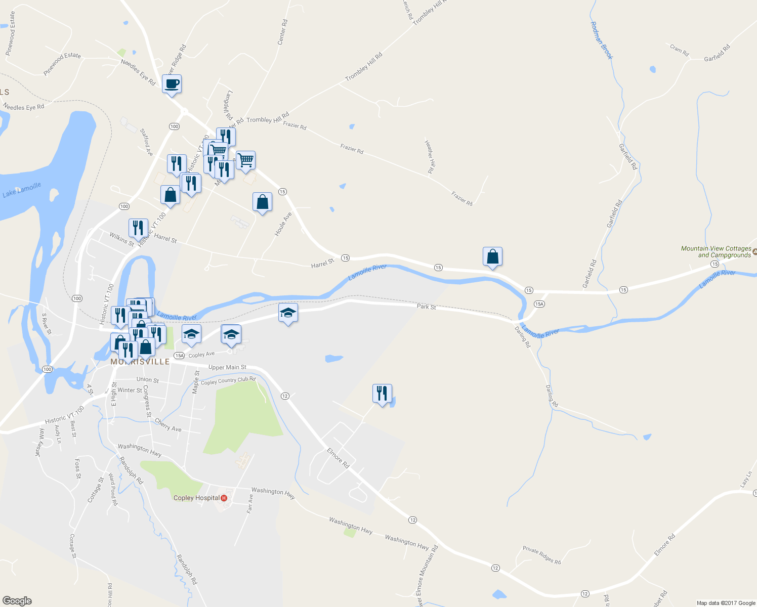 map of restaurants, bars, coffee shops, grocery stores, and more near 948 Park Street in Morristown