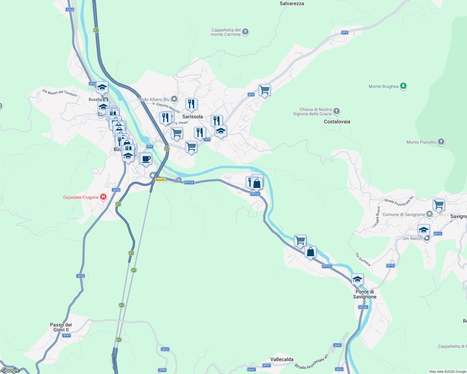 map of restaurants, bars, coffee shops, grocery stores, and more near 45 Via Isorelle in Isorelle