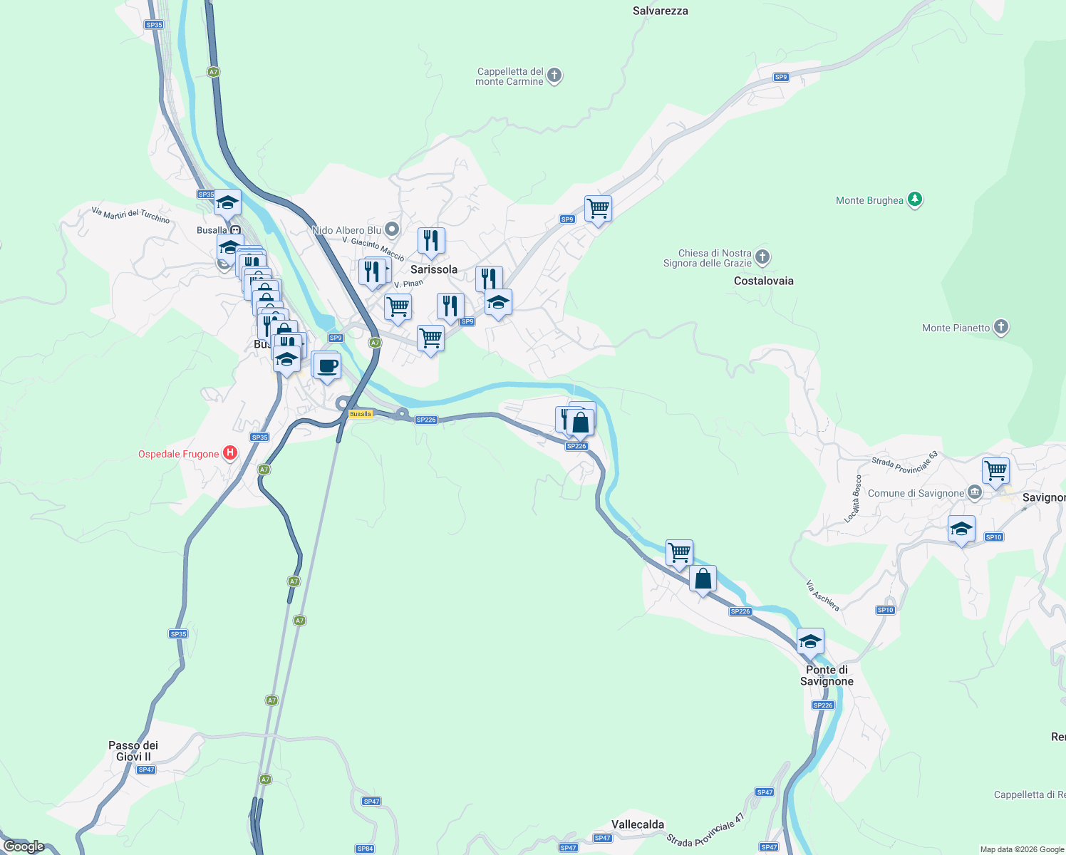 map of restaurants, bars, coffee shops, grocery stores, and more near 45 Via Isorelle in Isorelle