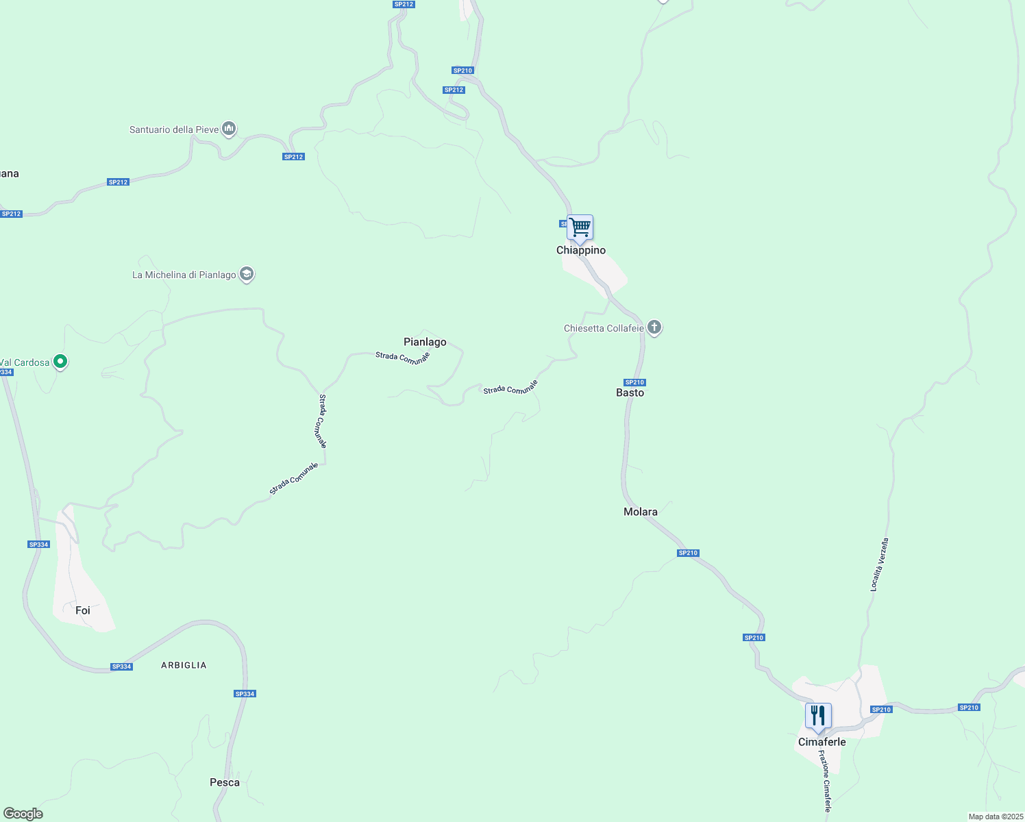 map of restaurants, bars, coffee shops, grocery stores, and more near 9 Località di Pain Logo in Provincia di Alessandria