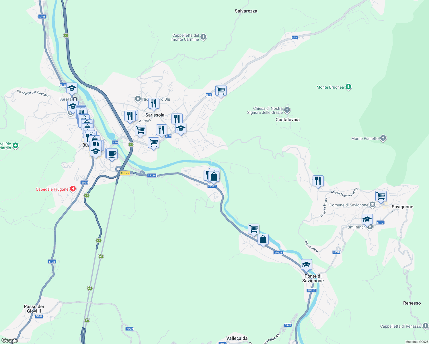map of restaurants, bars, coffee shops, grocery stores, and more near 9 Via IV Novembre in Isorelle