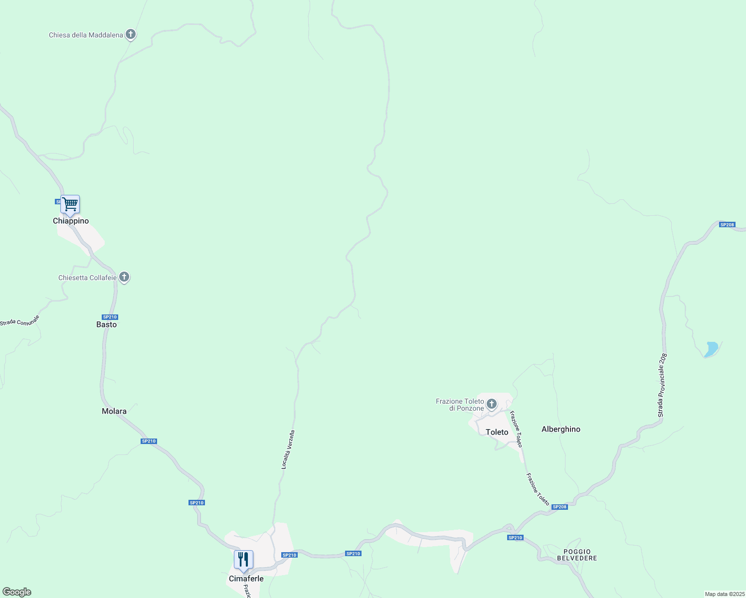 map of restaurants, bars, coffee shops, grocery stores, and more near 205 Località Verzella in Provincia di Alessandria