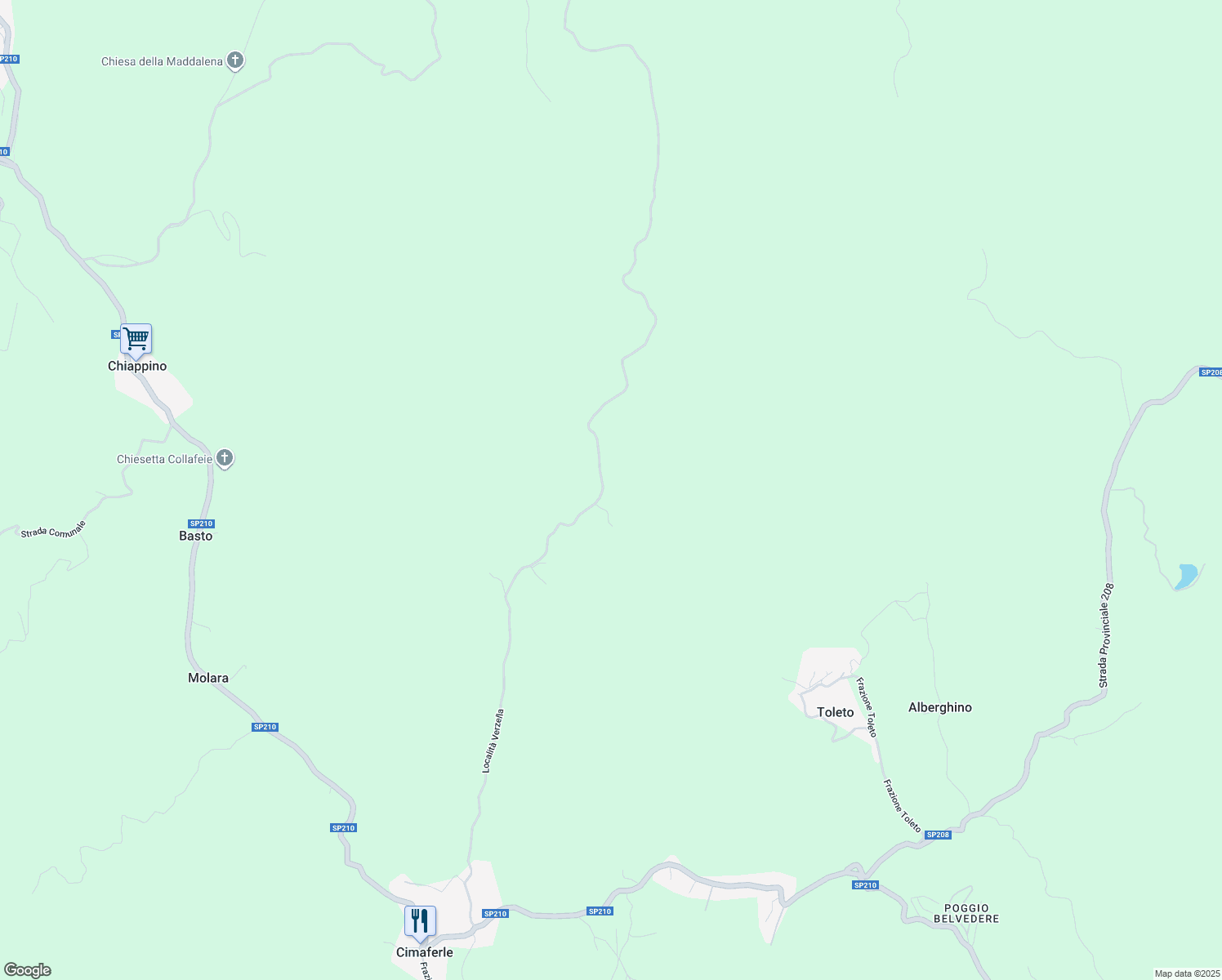 map of restaurants, bars, coffee shops, grocery stores, and more near 205 Località Verzella in Provincia di Alessandria