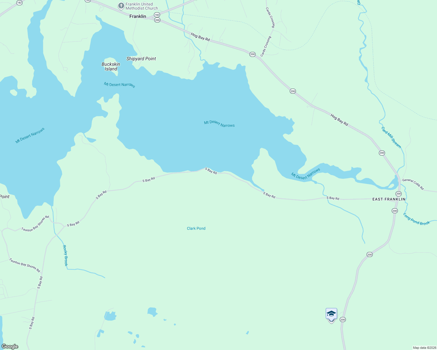 map of restaurants, bars, coffee shops, grocery stores, and more near 135 South Bay Road in Franklin