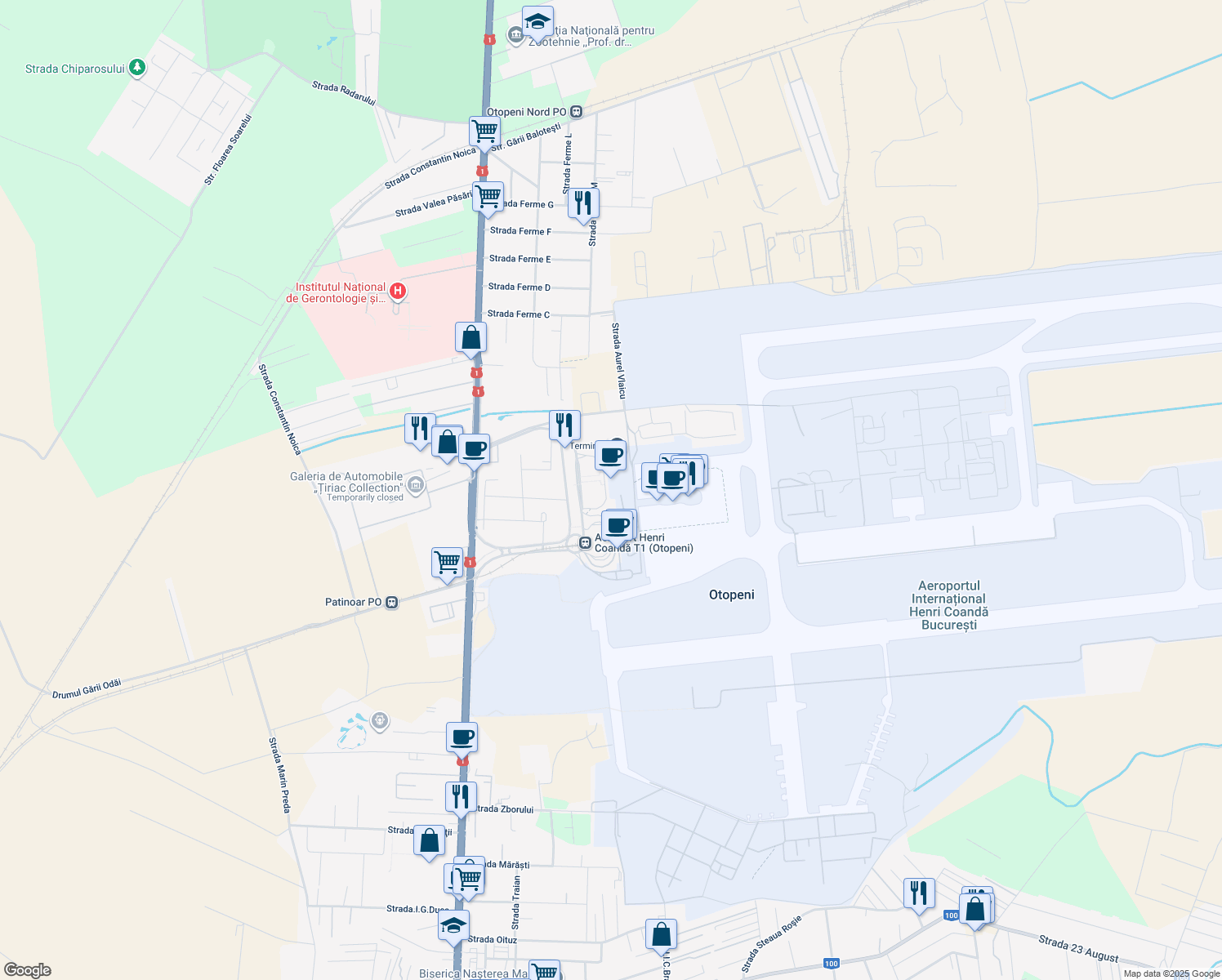 map of restaurants, bars, coffee shops, grocery stores, and more near in Otopeni